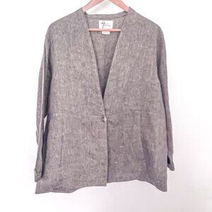 AJ Andrea Jovine Linen One-Button Easy Linen Pocket Jacket in Beige Size Large